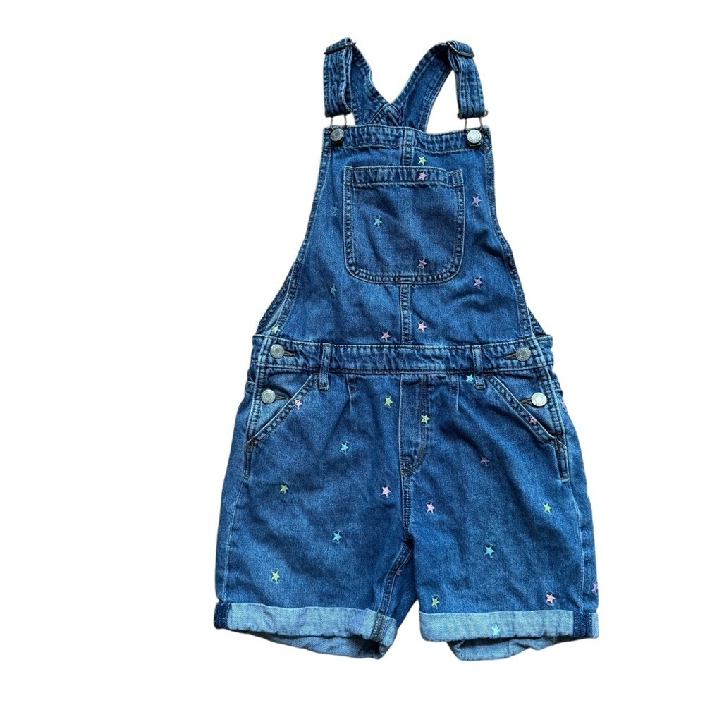 Gap Girls Embroidered Stars Blue Denim Jean Shortalls Overall Size XL 12-13